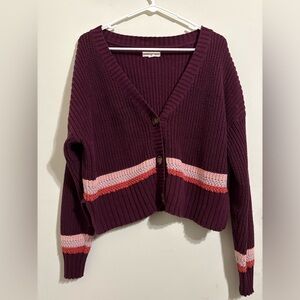 Aeropostale Cropped Cardigan Sweater – Women’s Medium – Burgundy Stripe